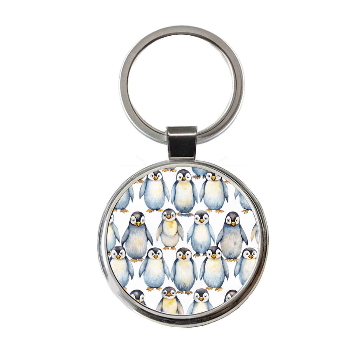 Sweet Emperor Penguins Round Metal Keychain