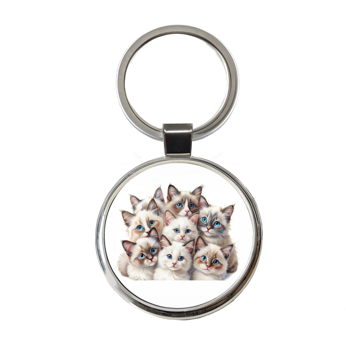 Sweet Ragdoll Cats Round Metal Keychain