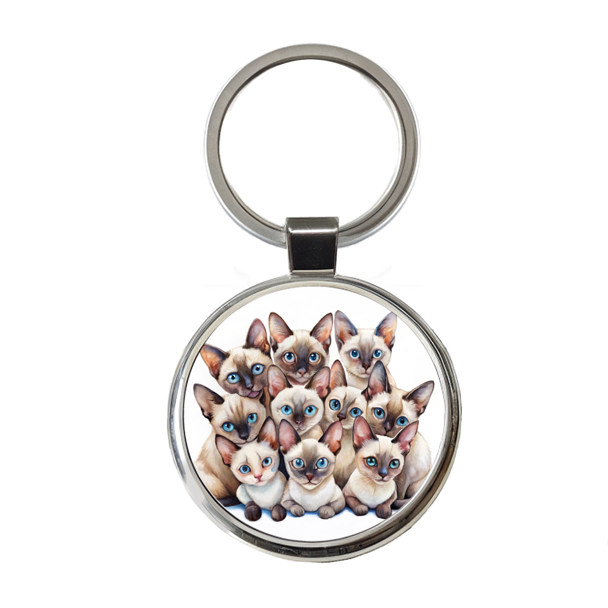 Sweet Siamese Cats Round Metal Keychain