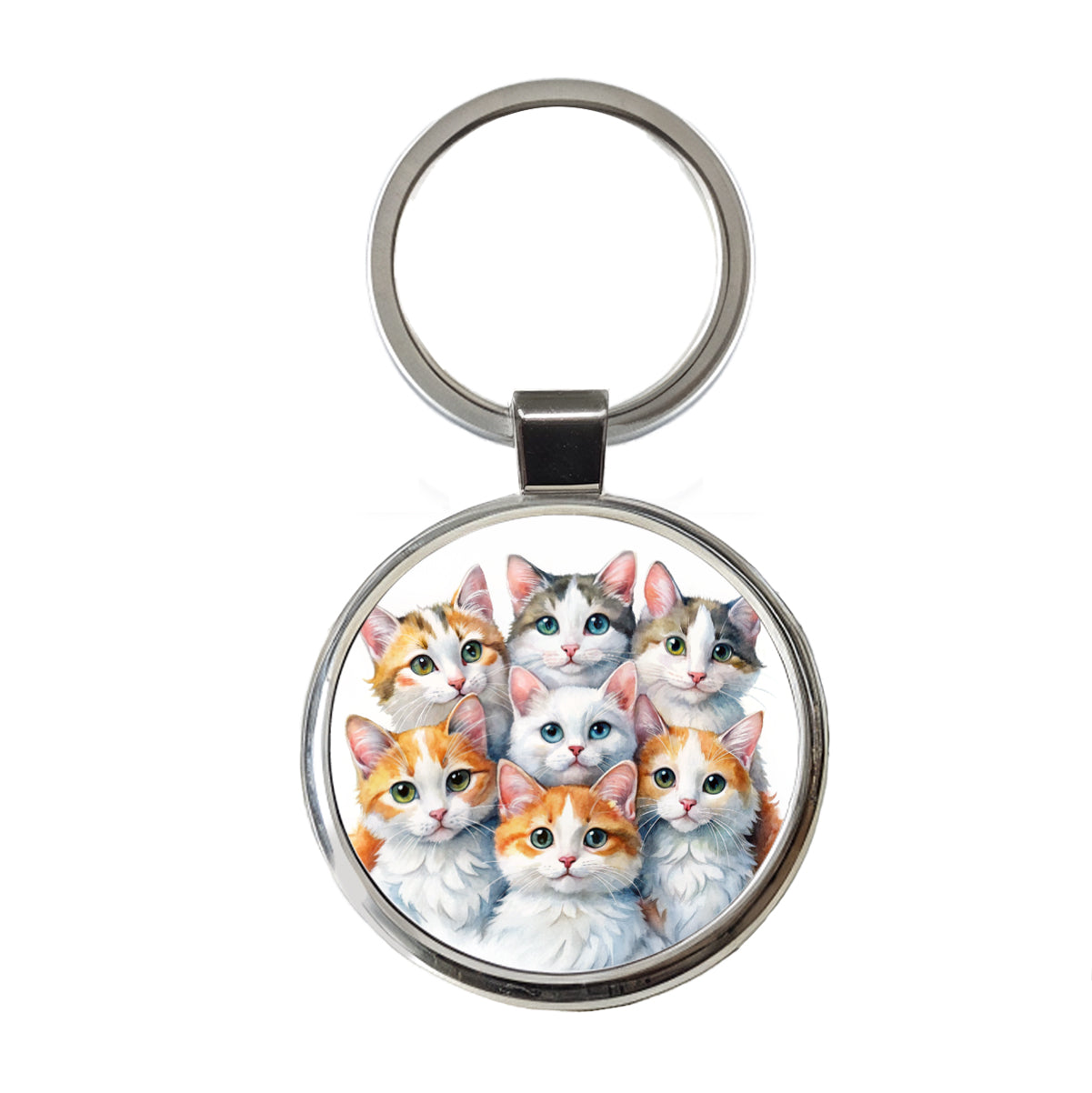 Sweet Turkish Van Cats Round Metal Keychain