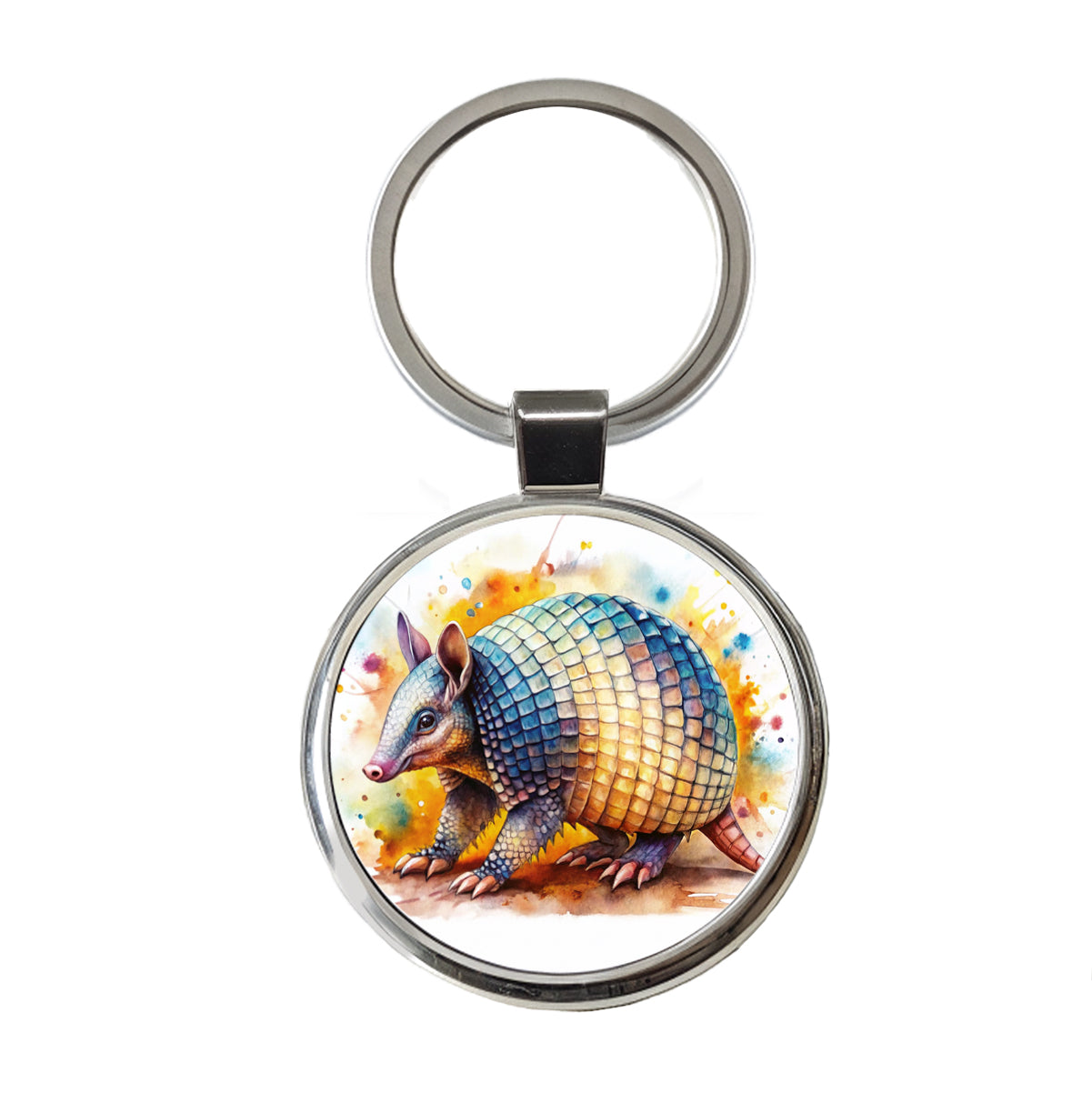 Armadillo Watercolor Round Metal Keychain