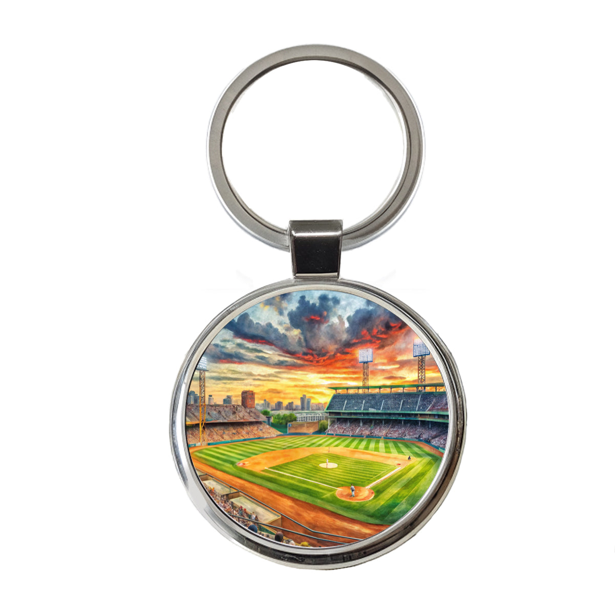 Baseball Game at the Stadium Round Metal Keychain