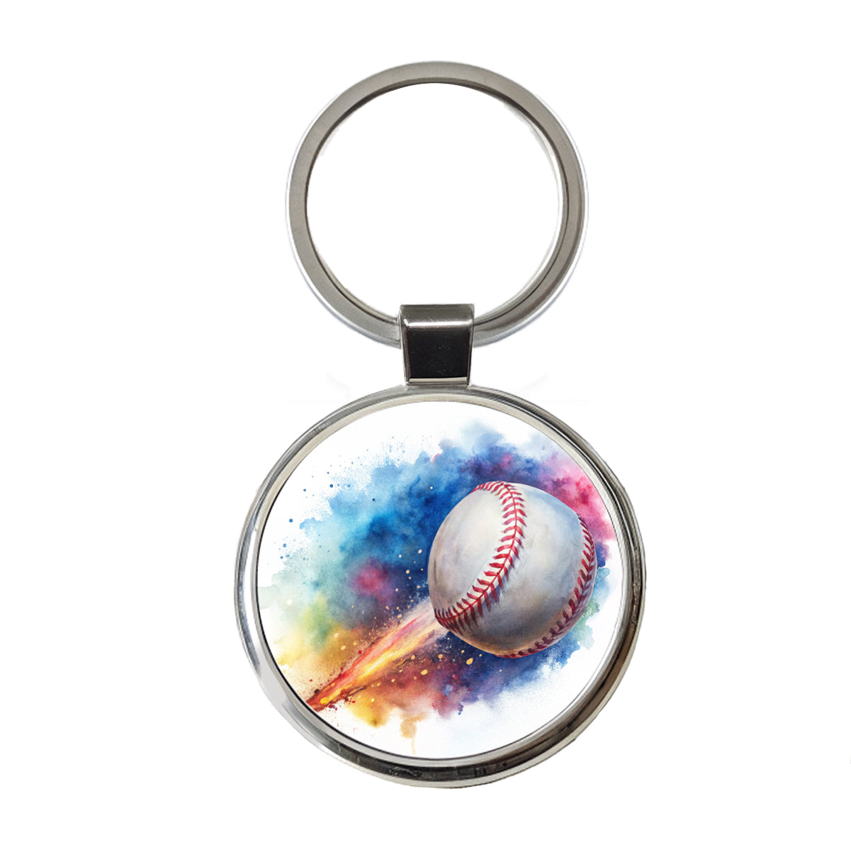 Baseball Rocketing Through The Air Watercolor Round Metal Keychain