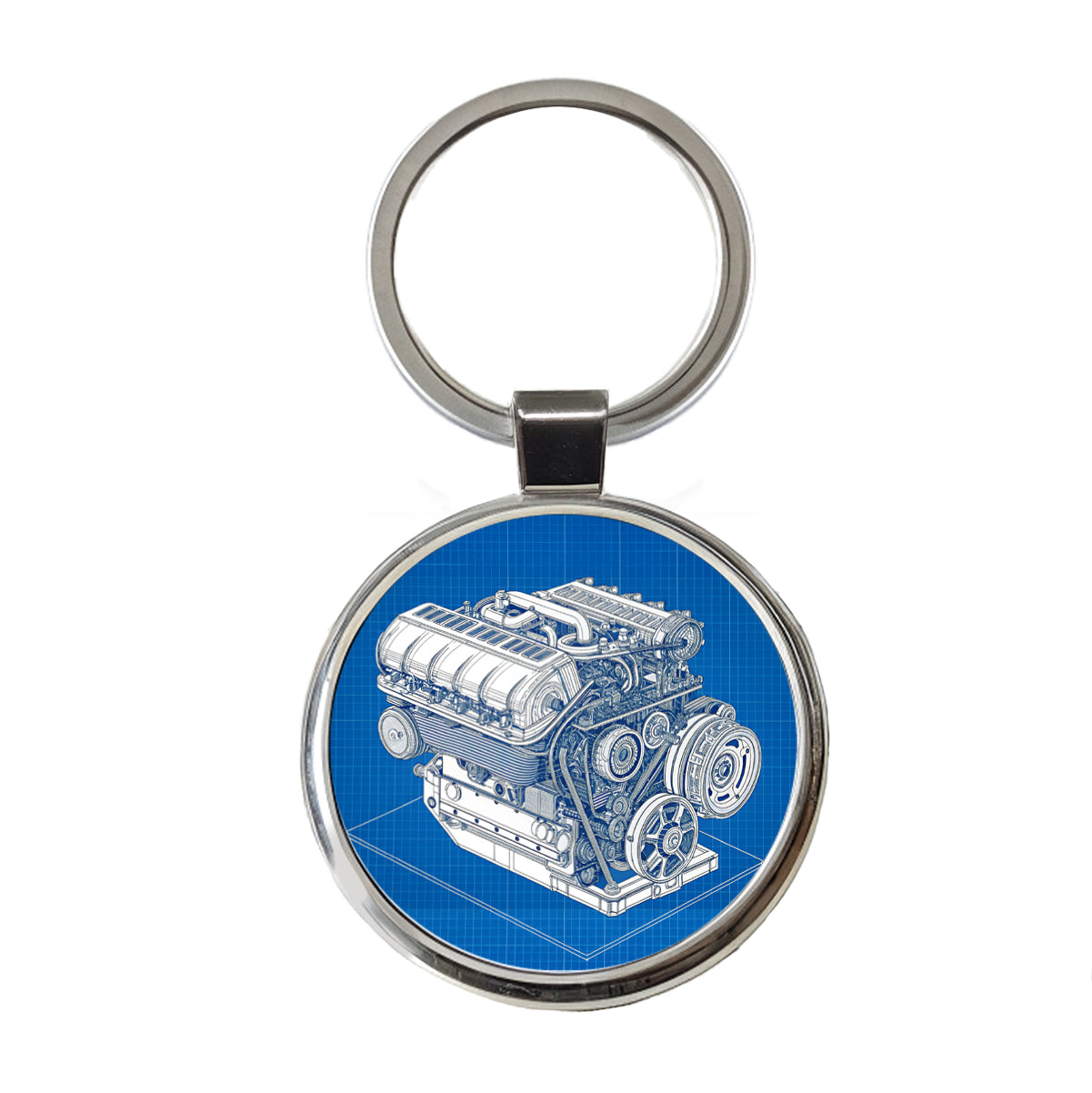 Blueprint Of Car Engine V8 Round Metal Keychain