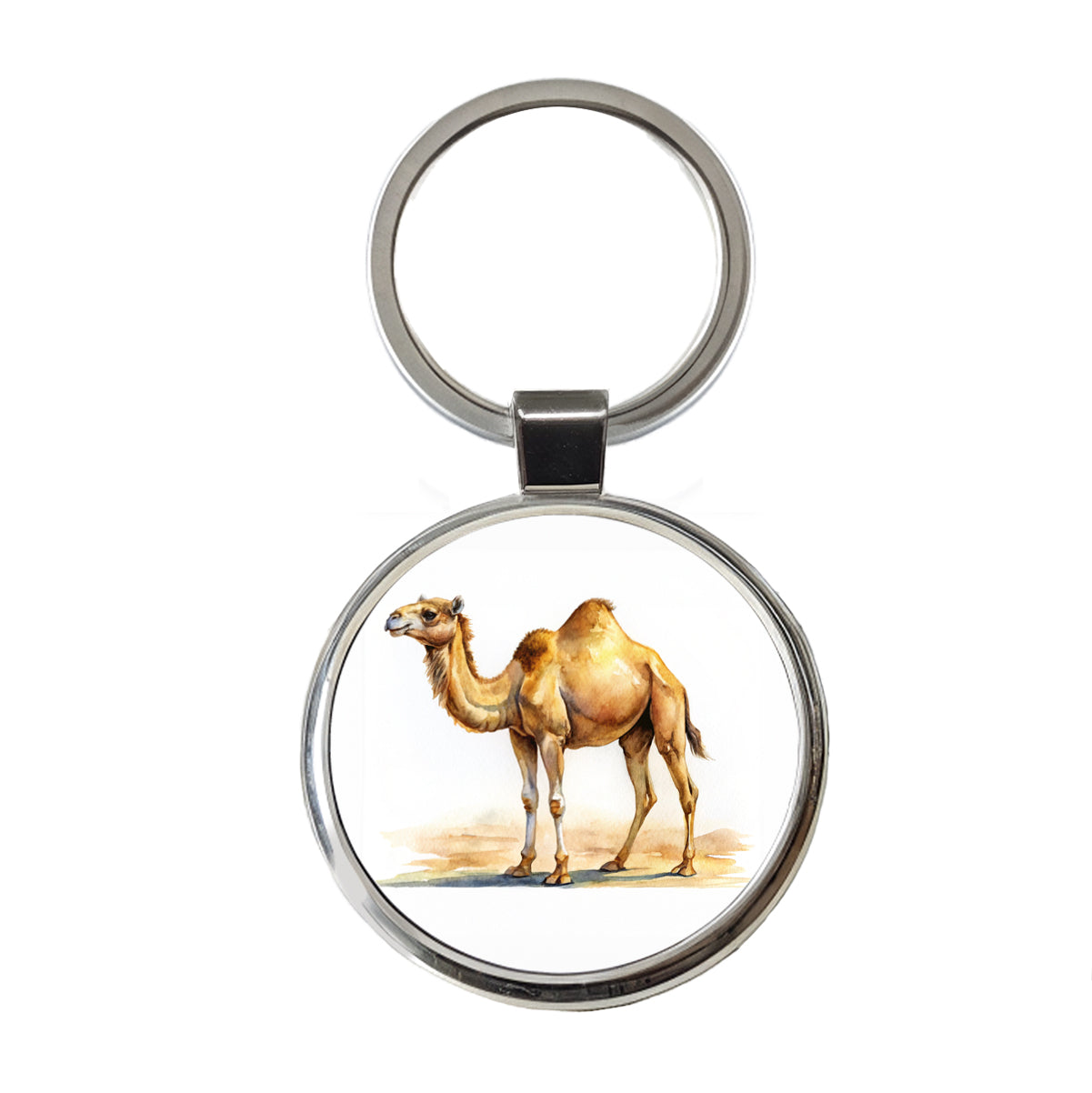 Camel Standing Watercolor Round Metal Keychain