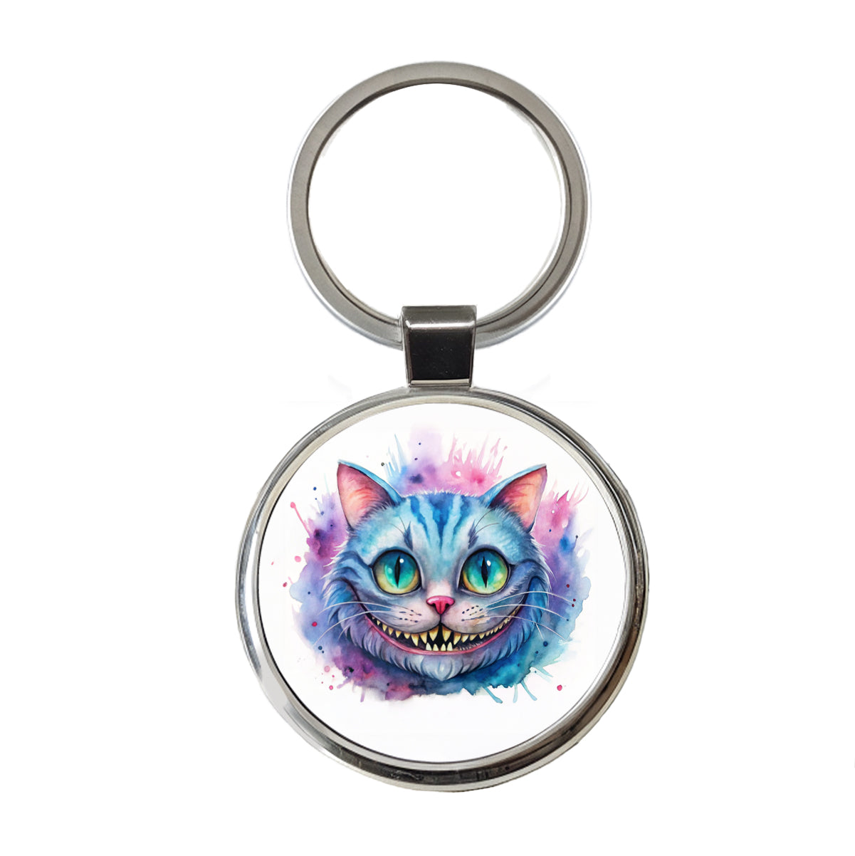 Cheshire Cat Alice in Wonderland Watercolor Round Metal Keychain