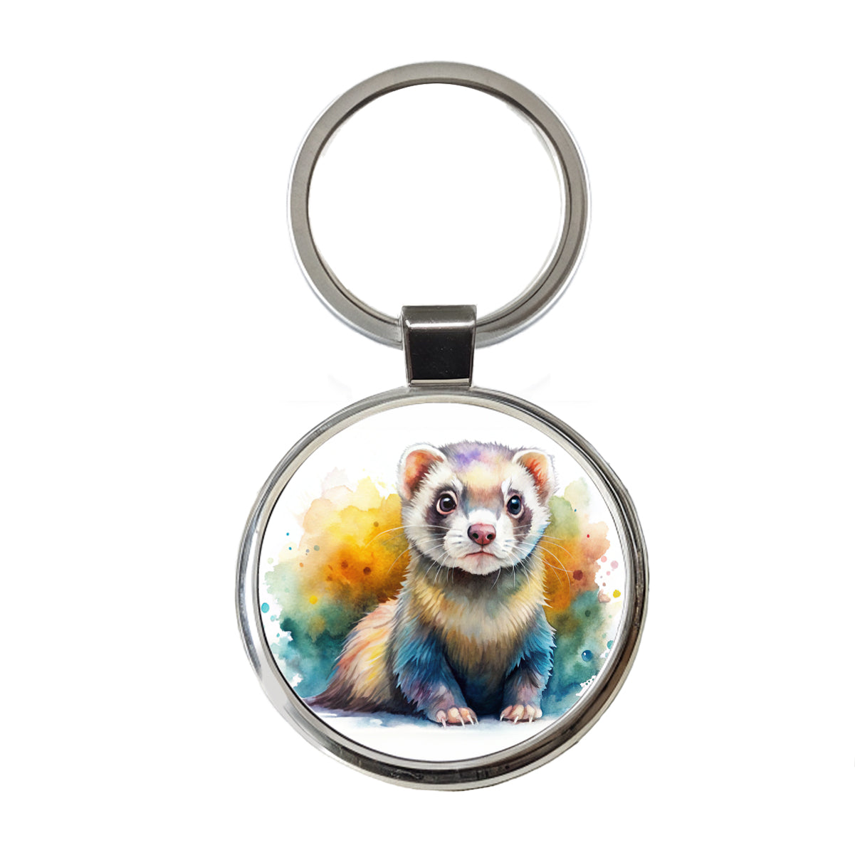 Ferret Colorful Watercolor Round Metal Keychain