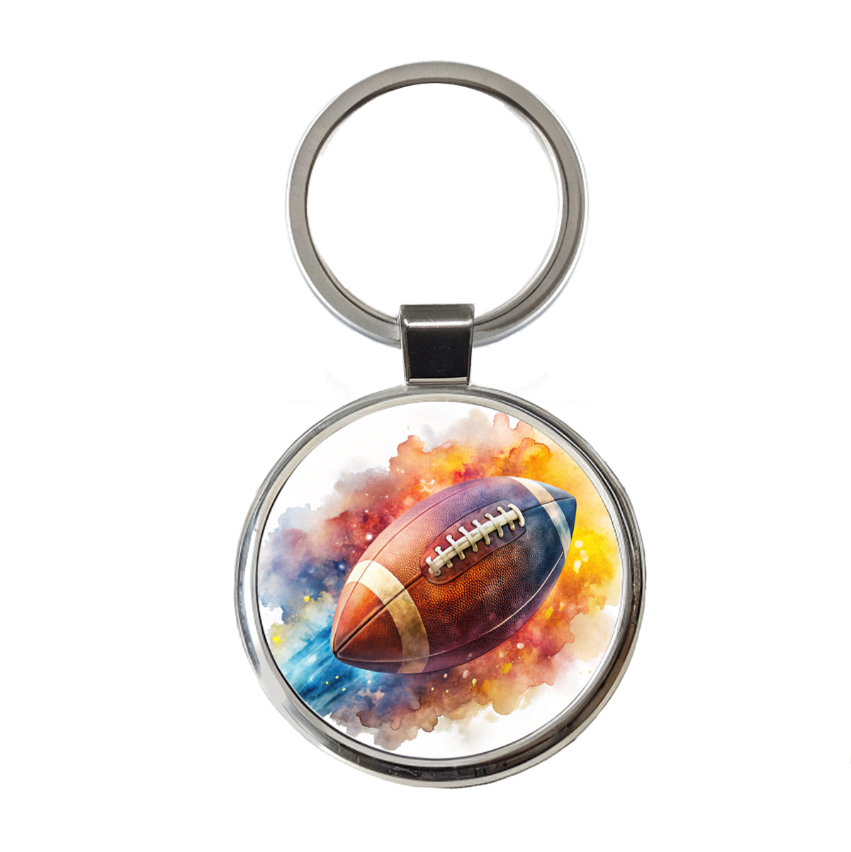 Football Rocketing Through The Air Watercolor Round Metal Keychain