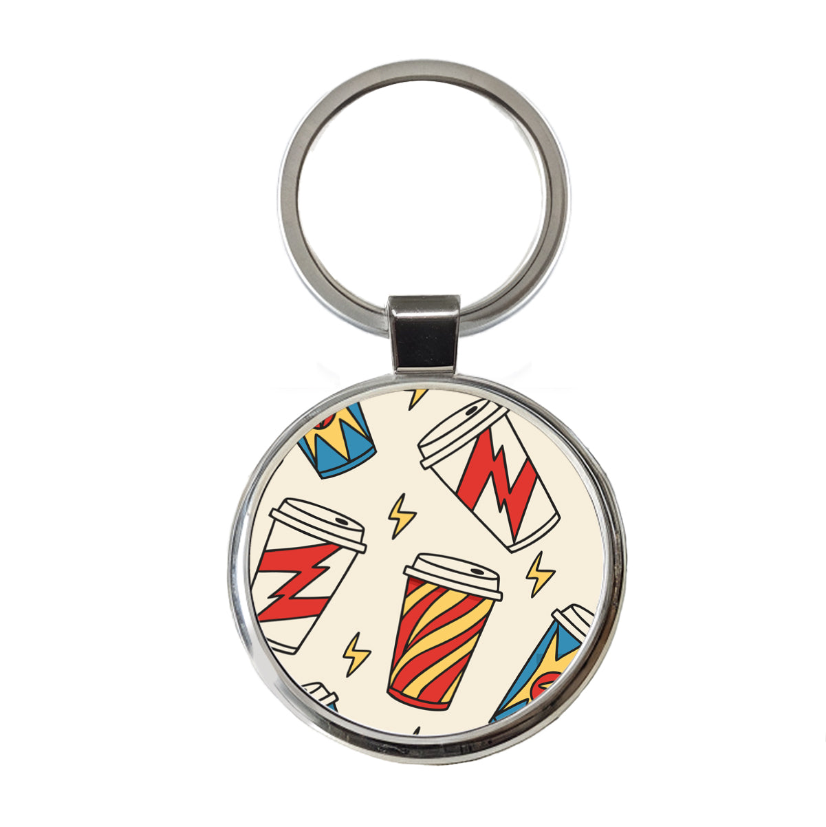 Coffee Cups Dynamic Round Metal Keychain