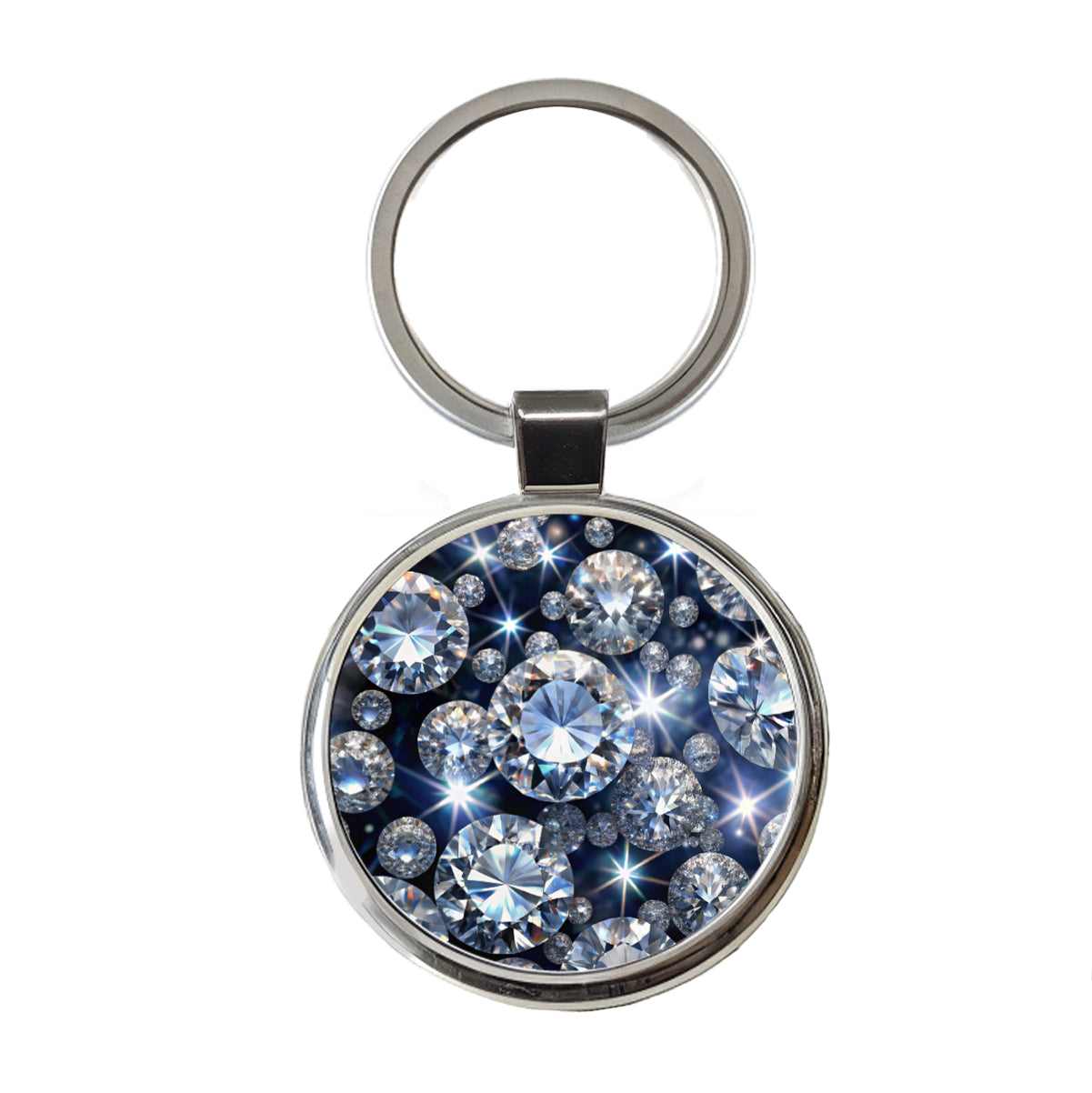 Lots Of Diamonds Round Metal Keychain