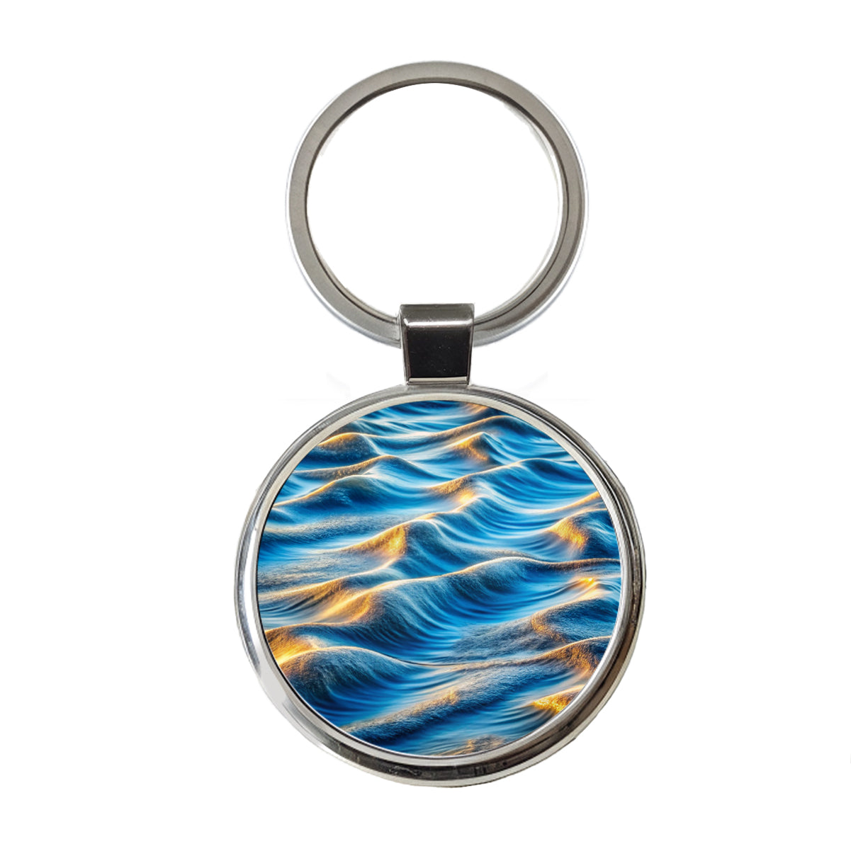 River Lake Waves Round Metal Keychain
