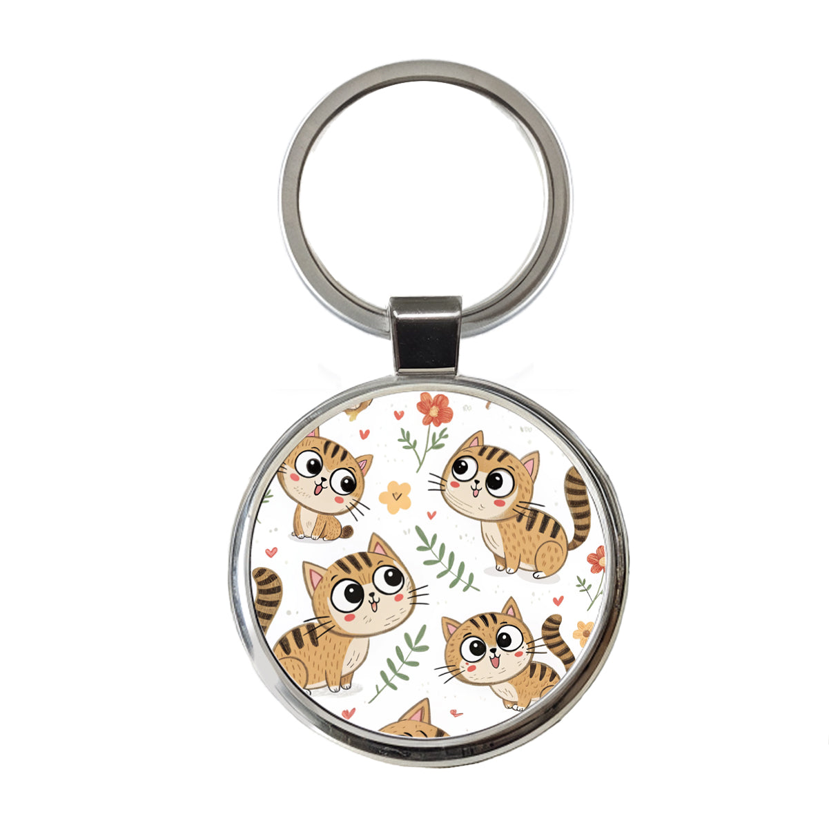 Adorable Tabby Cats Round Metal Keychain