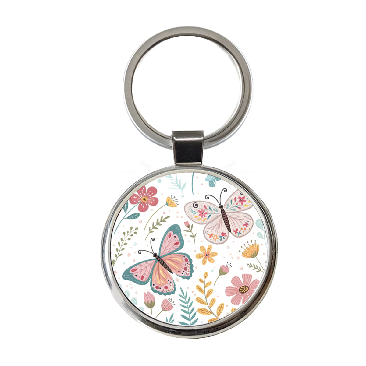 Cute Butterflies Pastel Round Metal Keychain