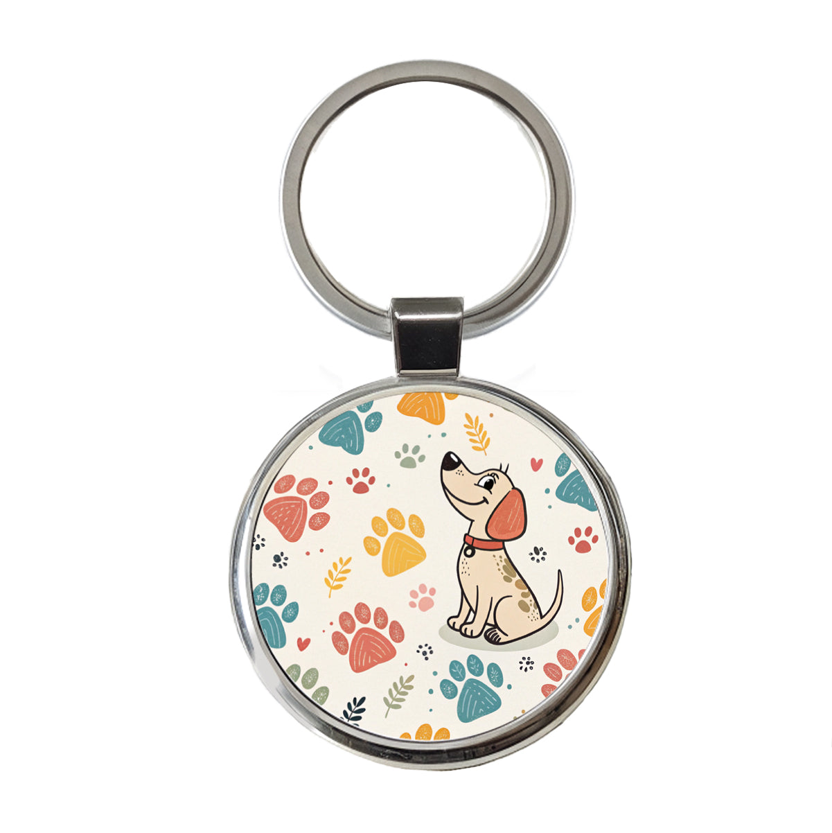 Dog Paw Prints Pastel Round Metal Keychain