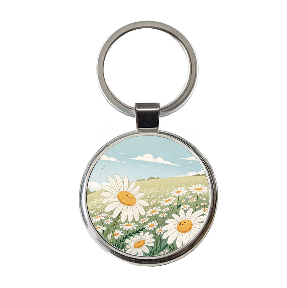 Field Of Daisies Daisy Flowers Round Metal Keychain