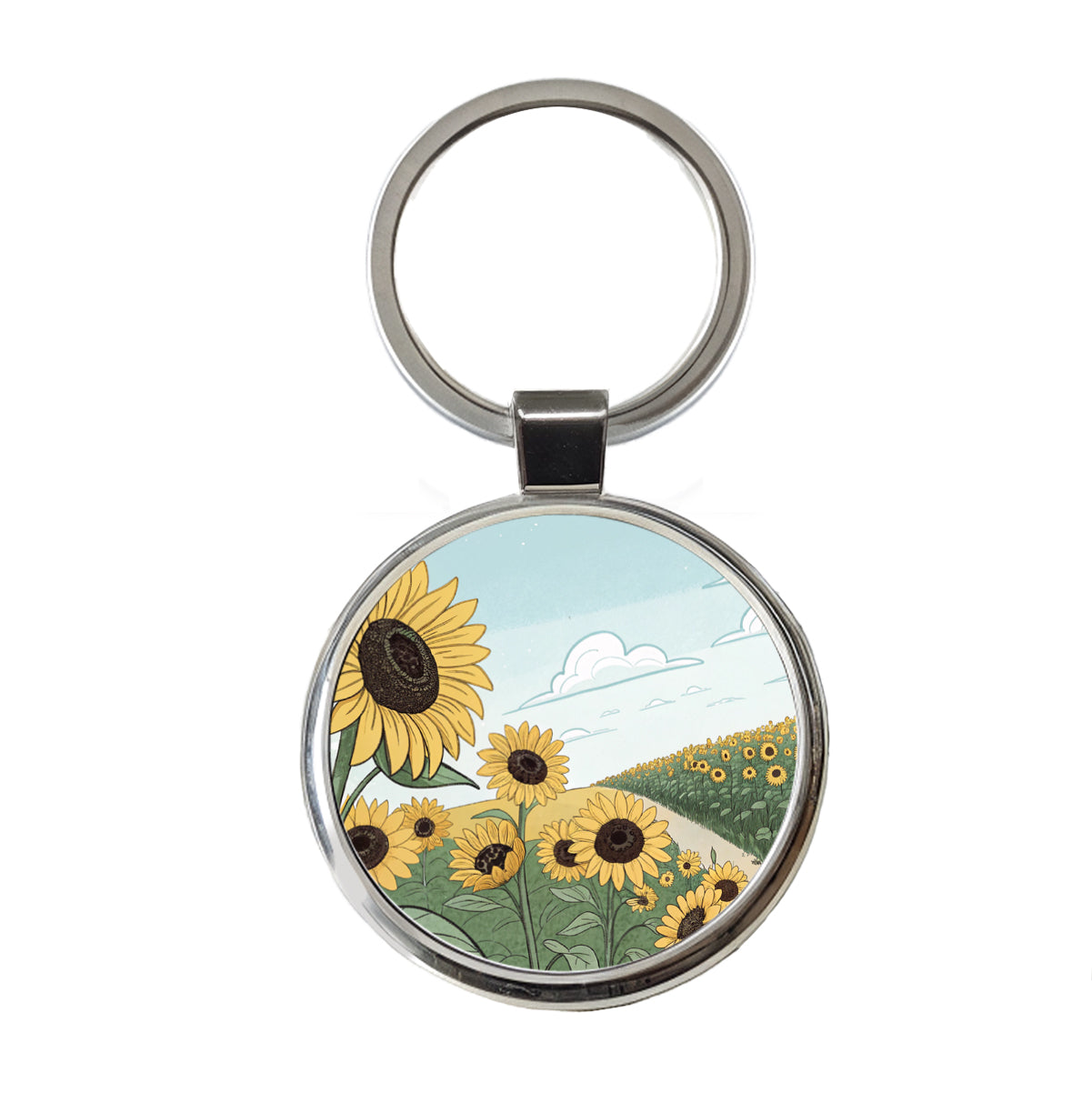 Field Of Sunflowers Flowers Round Metal Keychain