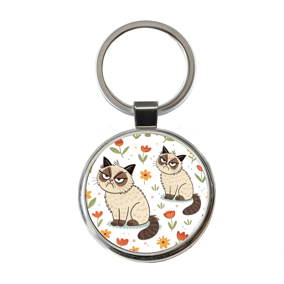 Grumpy Persian Cat Round Metal Keychain