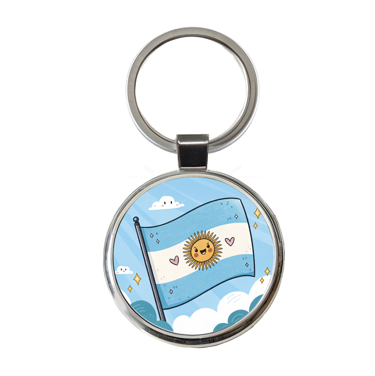 Kawaii Argentina Flag Round Metal Keychain