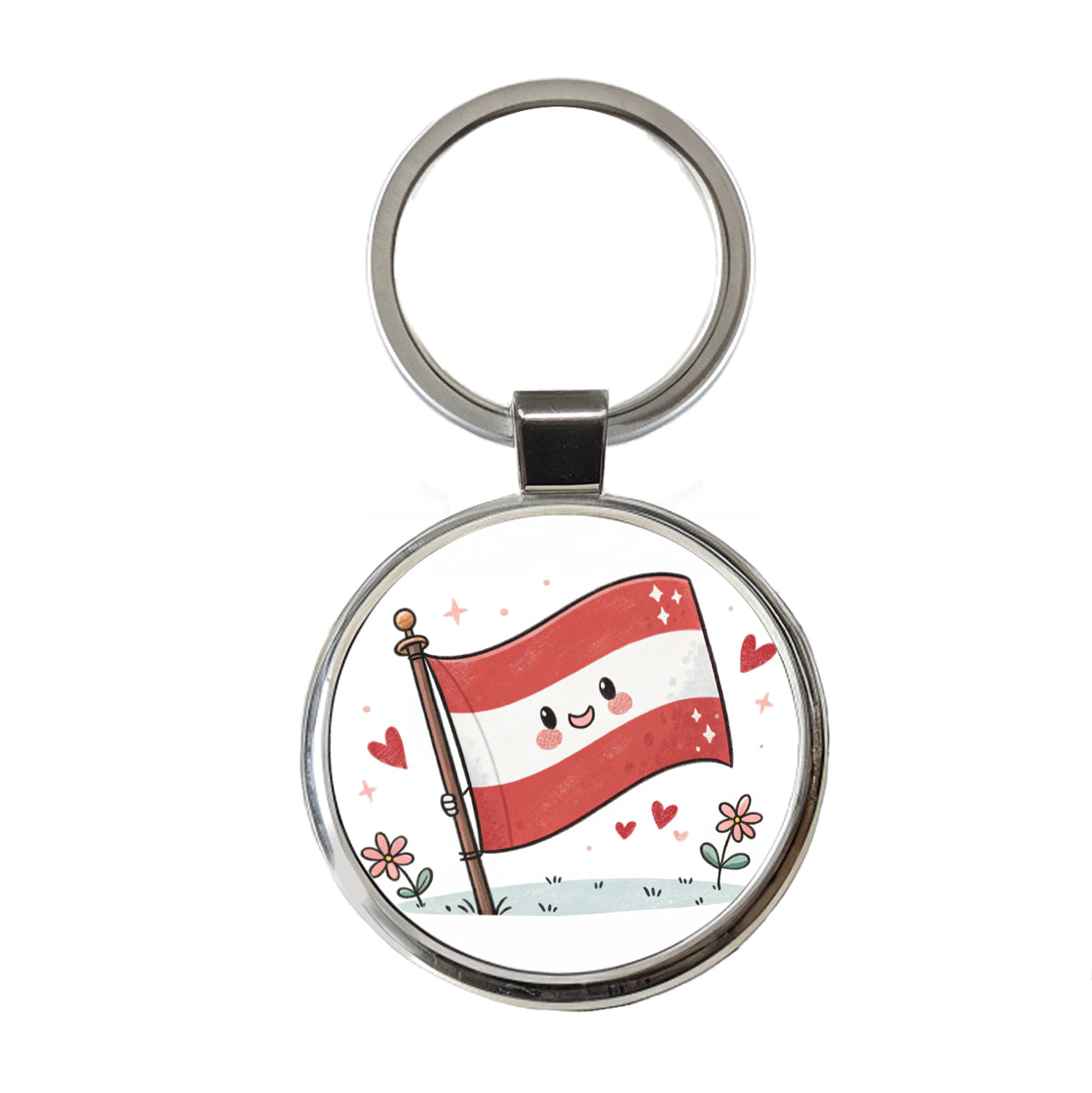 Kawaii Austrian Flag Round Metal Keychain