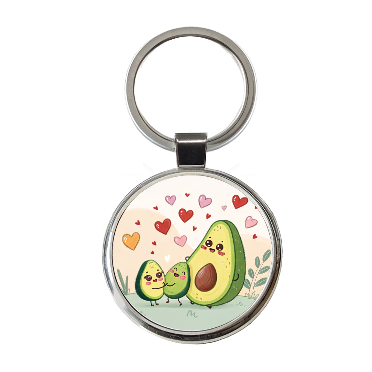 Kawaii Avocadoes And Hearts Round Metal Keychain