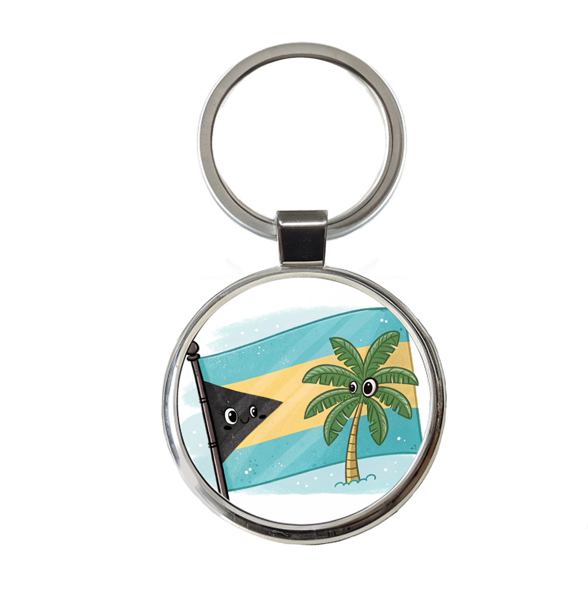 Kawaii Bahamas Flag Round Metal Keychain