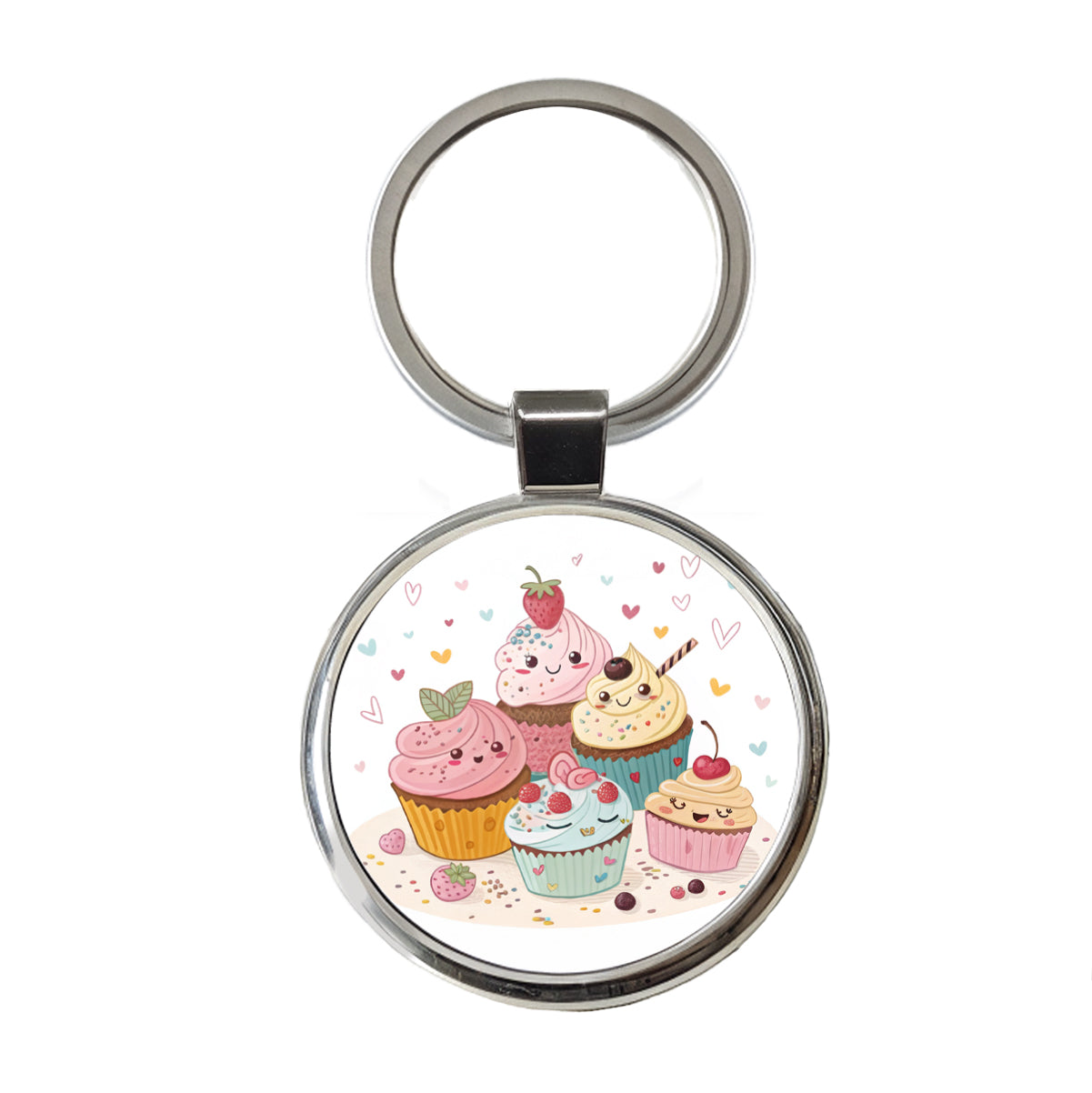 Kawaii Cupcakes Cute Round Metal Keychain
