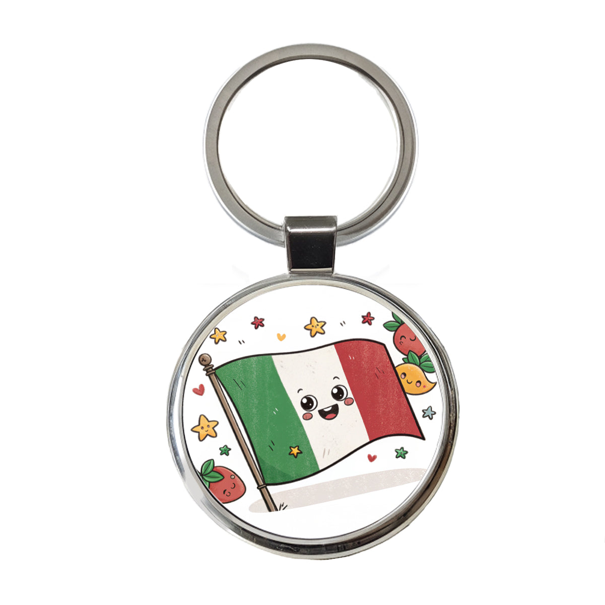 Kawaii Italy Flag Round Metal Keychain