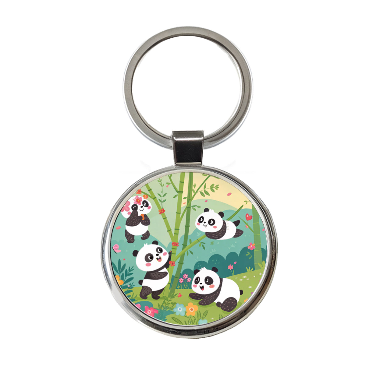 Kawaii Pandas Round Metal Keychain