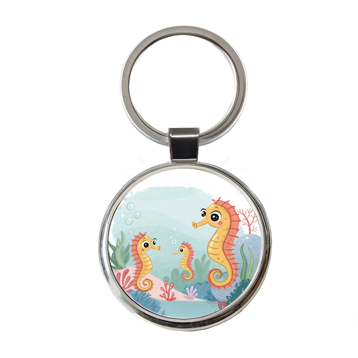 Kawaii Seahorses Round Metal Keychain