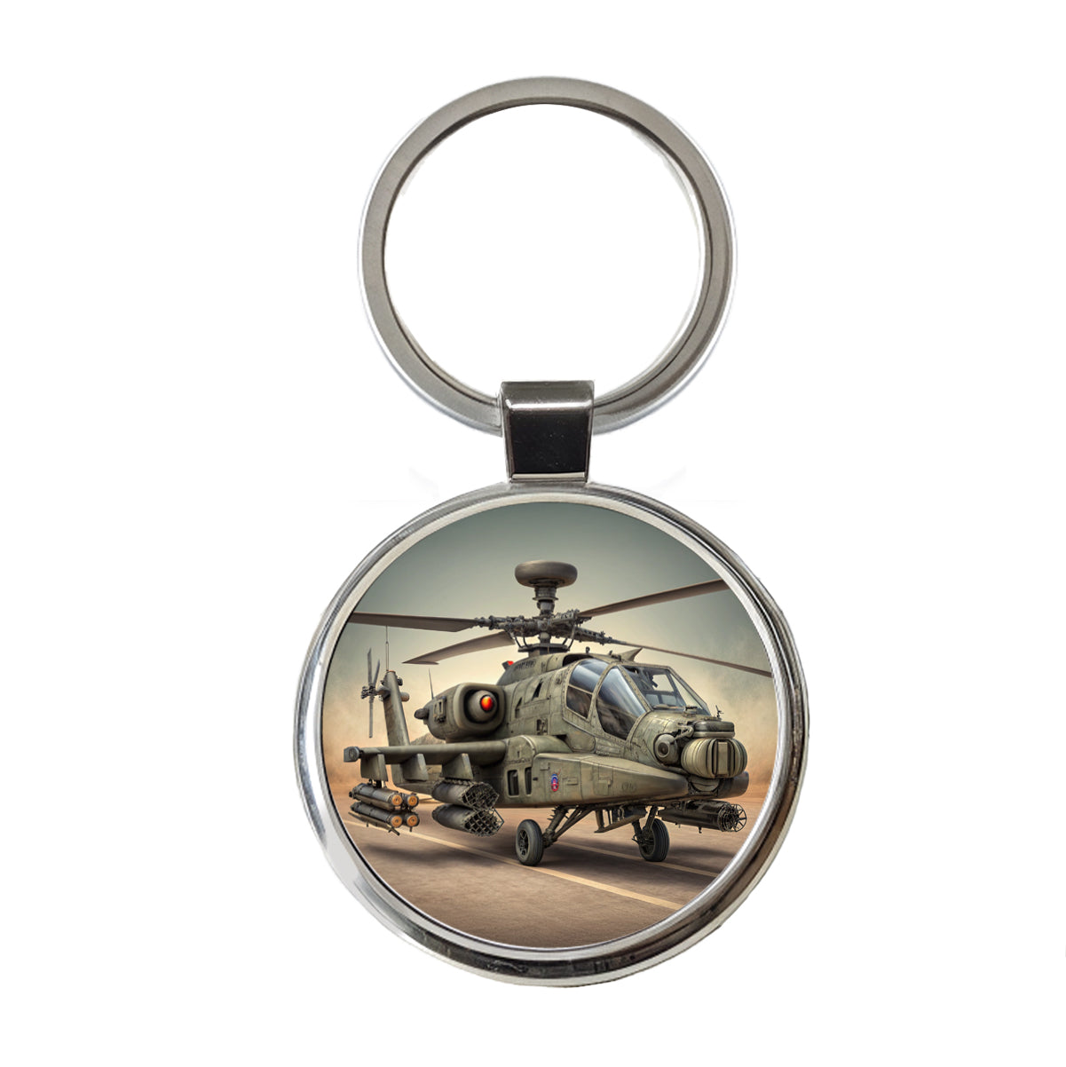 AH-64 Apache US Army Attack Helicopter Round Metal Keychain