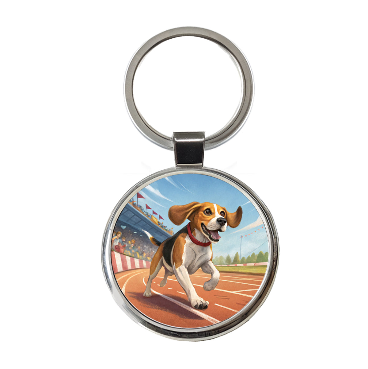 Beagle Dog Racing Round Metal Keychain