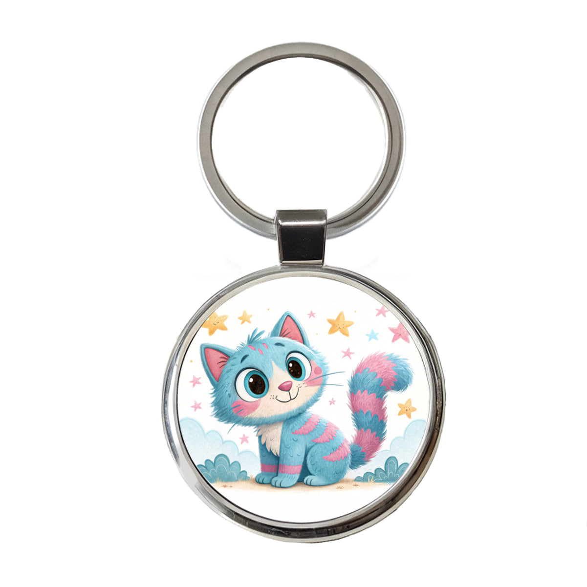 Cat Children's Illustration Style Round Metal Keychain
