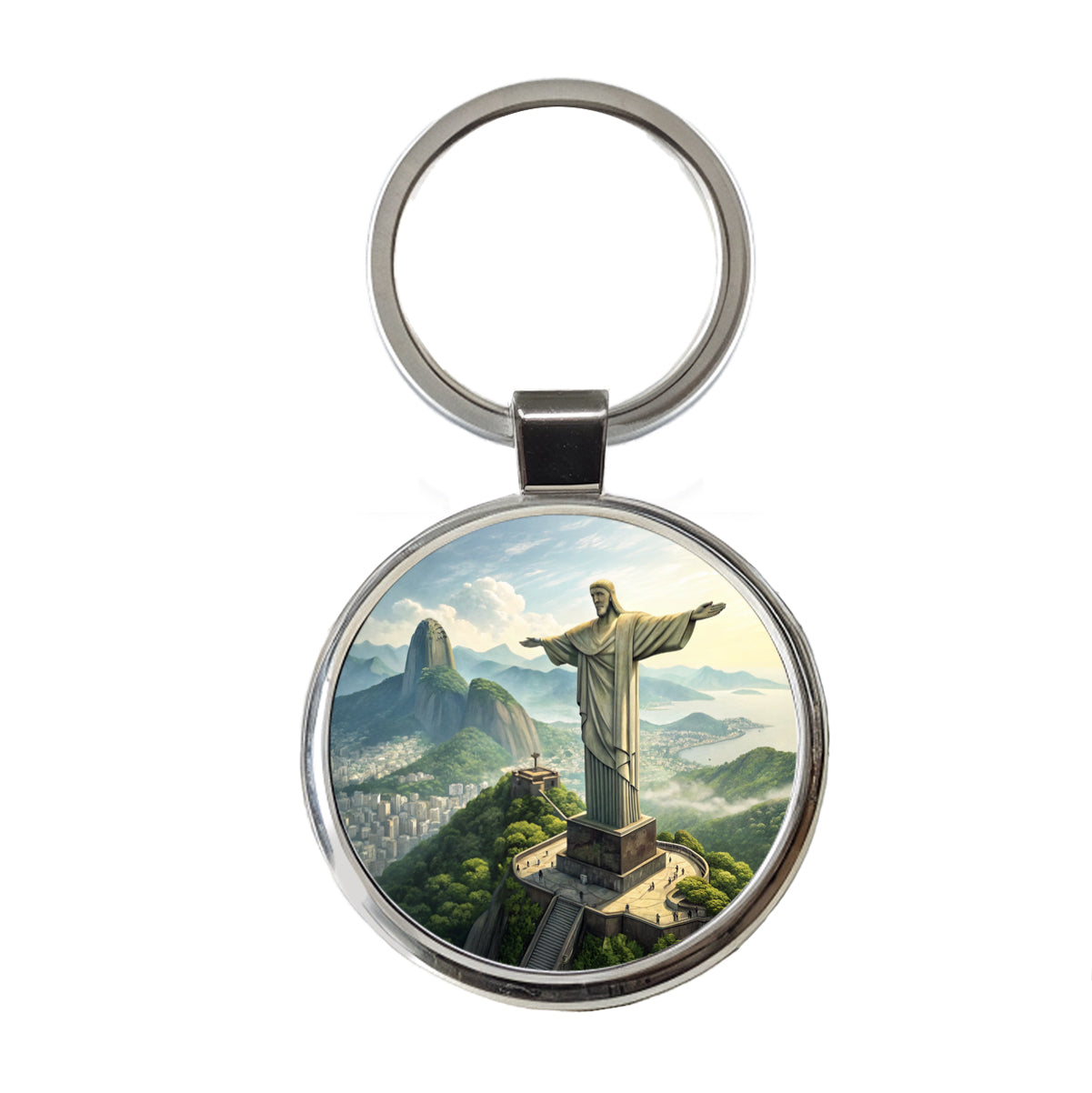 Christ The Redeemer Statue Rio De Janeiro Brazil Round Metal Keychain