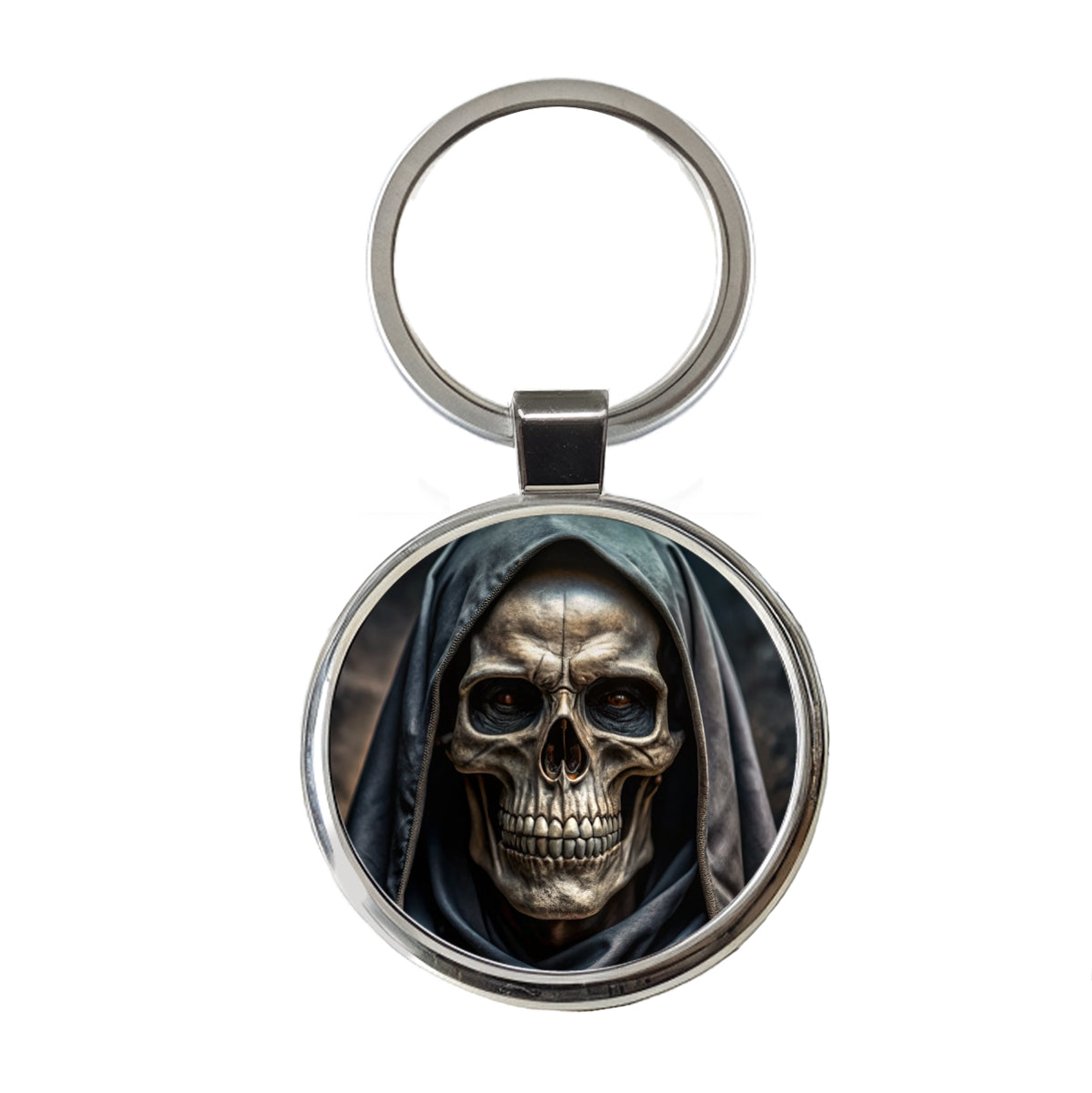 Close-Up Of Grim Reaper Skull Face Halloween Round Metal Keychain