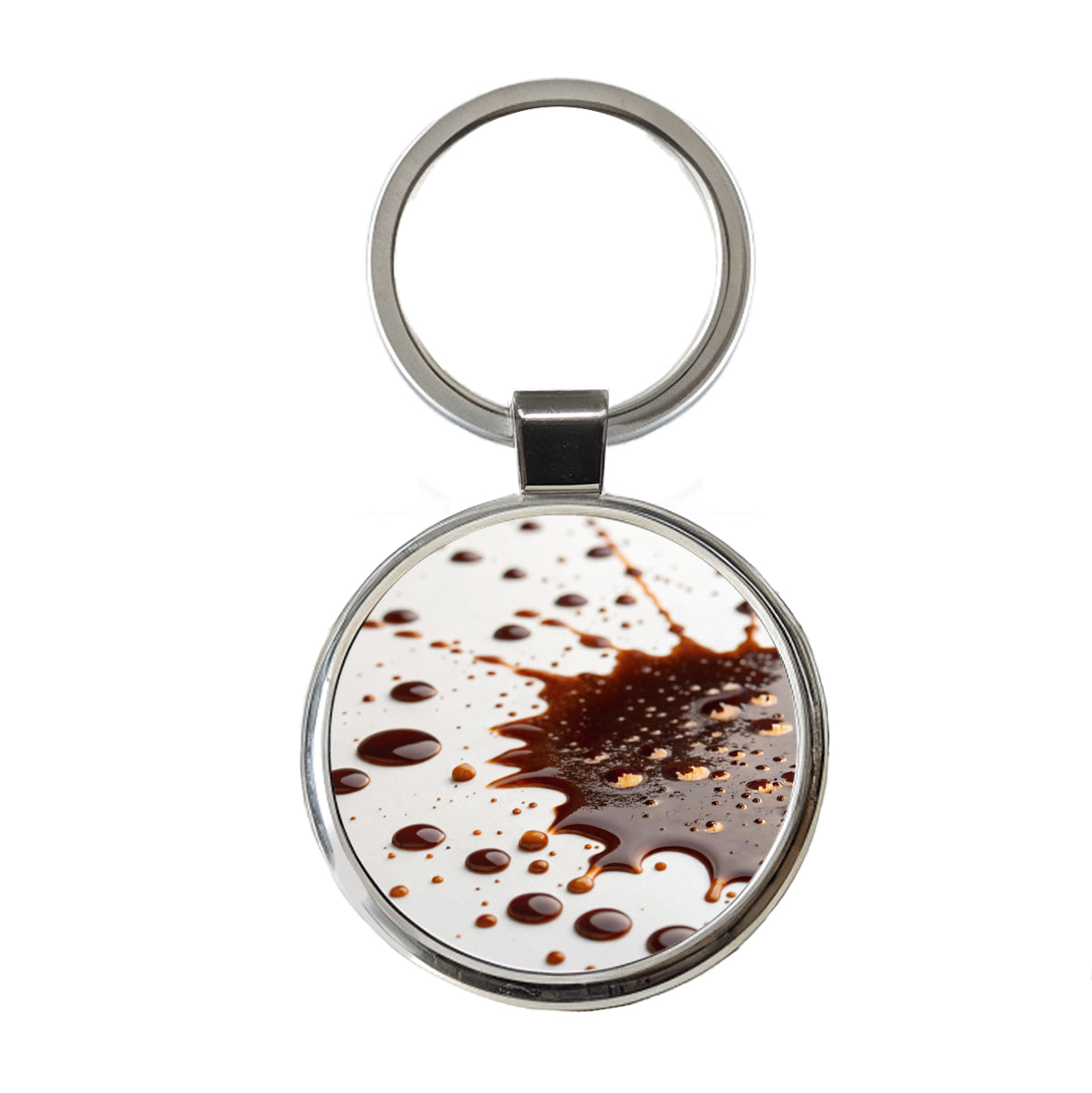 Close-Up of Spilled Coffee Round Metal Keychain