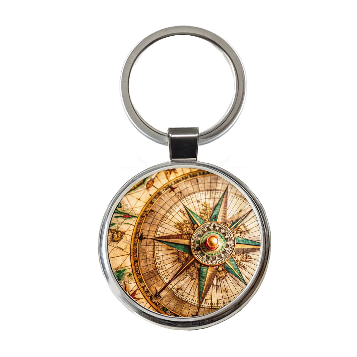 Compass Rose on an Ancient Nautical Maritime Map Round Metal Keychain