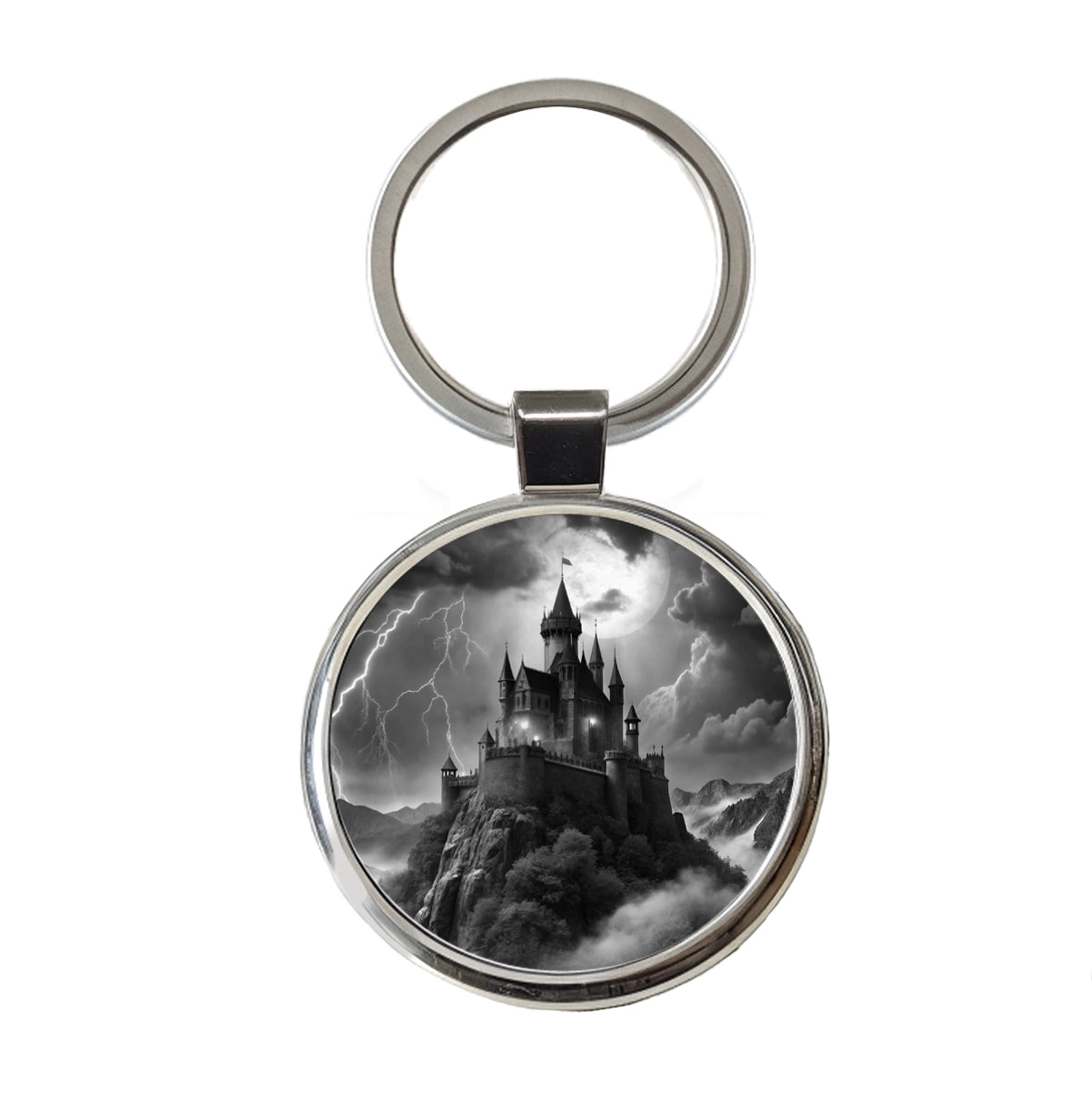Dark and Foreboding Vampire Castle Round Metal Keychain
