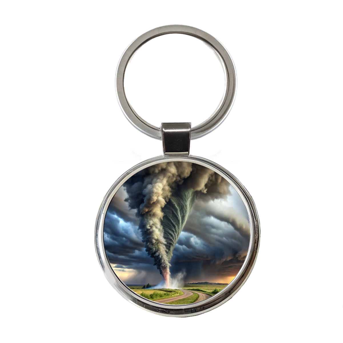 Dark and Scary Tornado Twister Round Metal Keychain