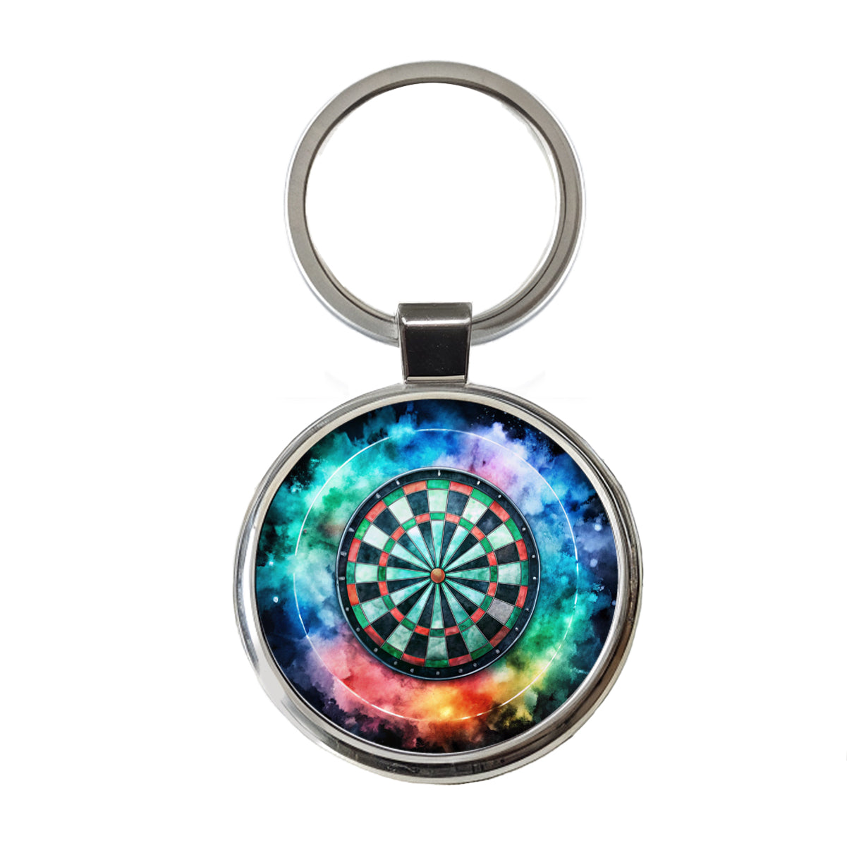 Dart Board Black Watercolor Round Metal Keychain