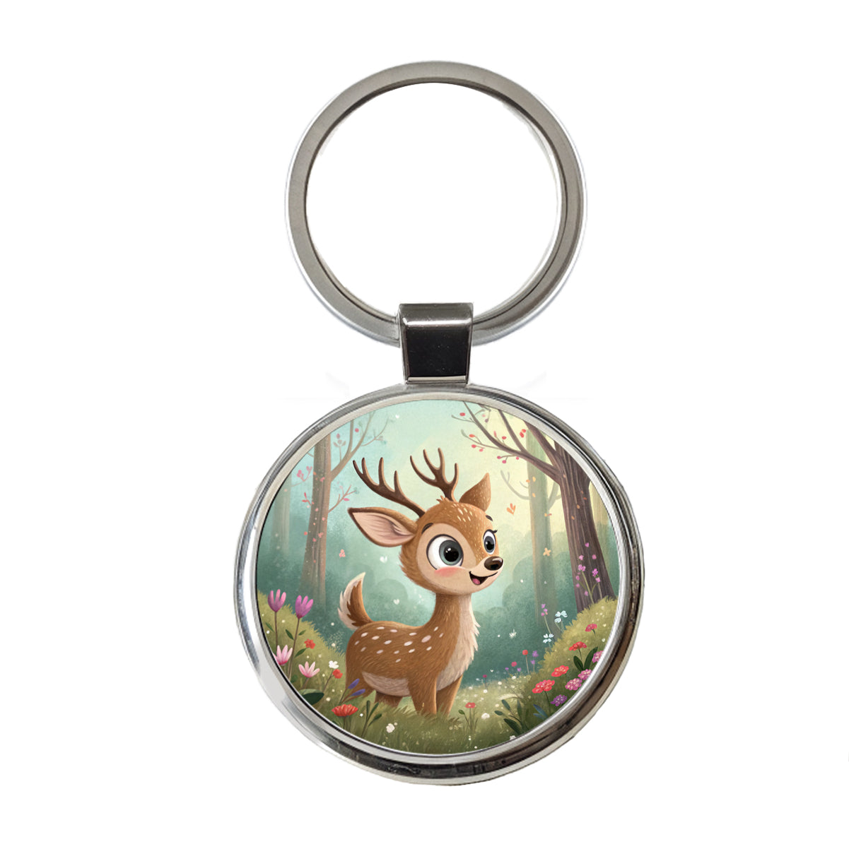 Deer Children's Illustration Style Round Metal Keychain