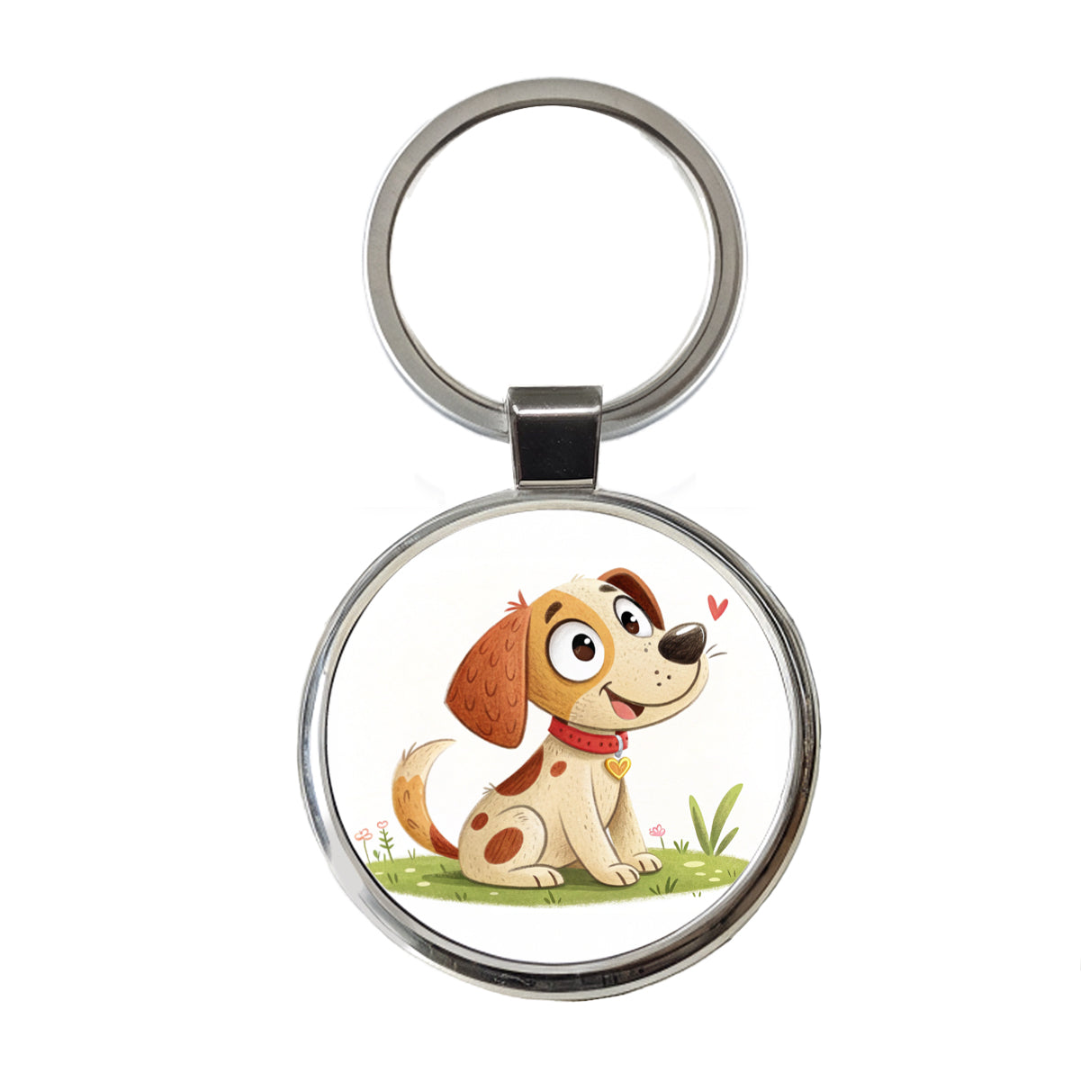 Dog Children's Illustration Style Round Metal Keychain