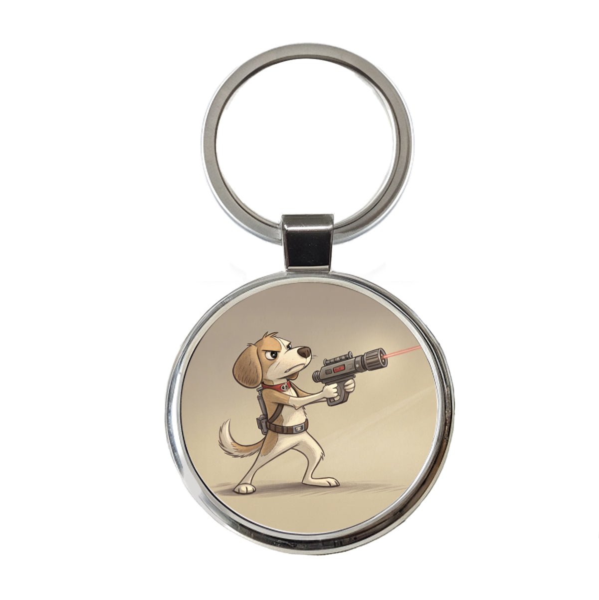 Dog With Laser Gun Sci-fi Cartoon Round Metal Keychain