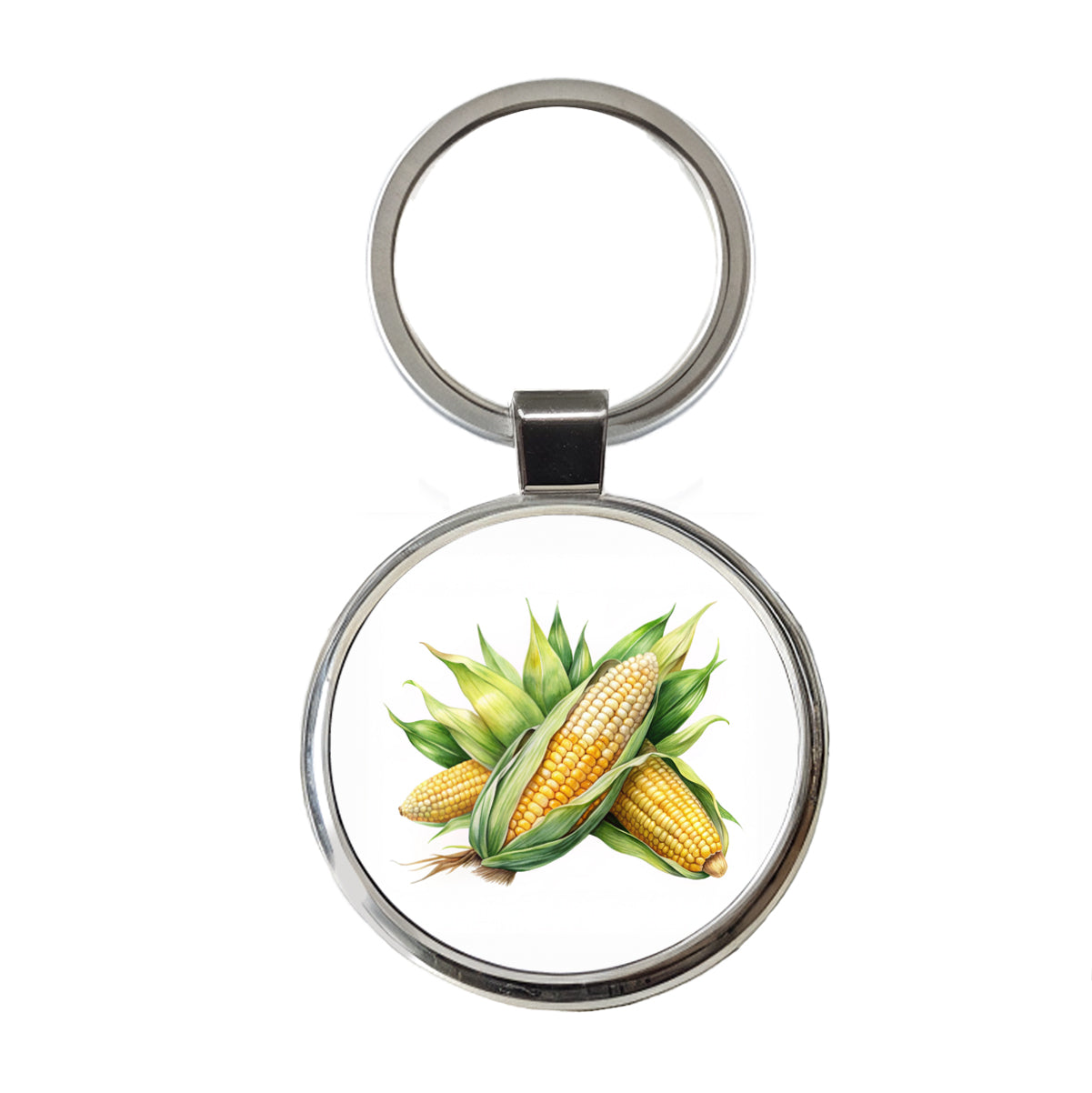 Ears of Corn Watercolor Round Metal Keychain
