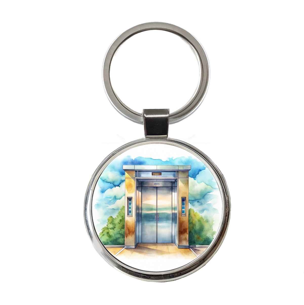 Elevator To Nowhere Watercolor Round Metal Keychain