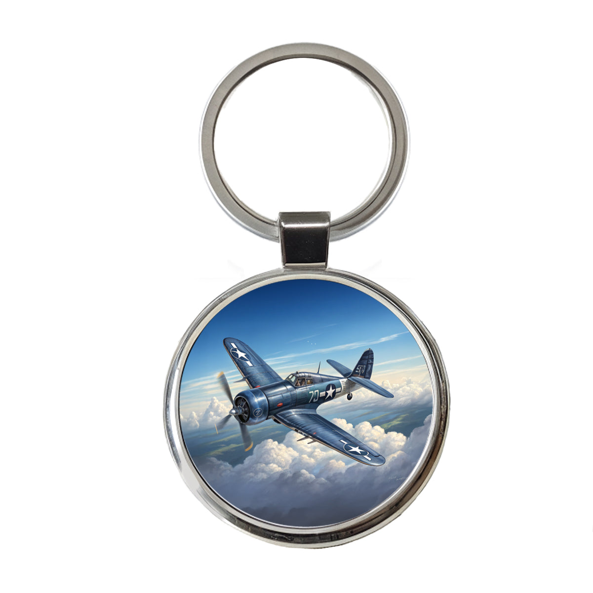 F4U Corsair WWII US Navy Marines Fighter Plane Round Metal Keychain