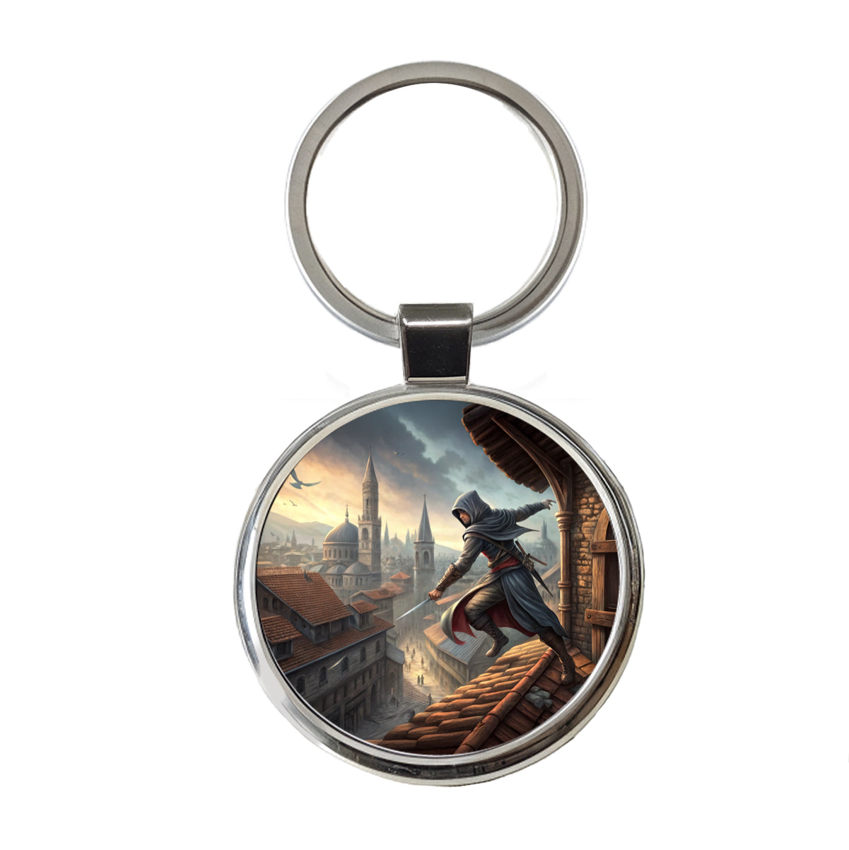 Fantasy Assassin Rogue Thief Rooftop Running Round Metal Keychain