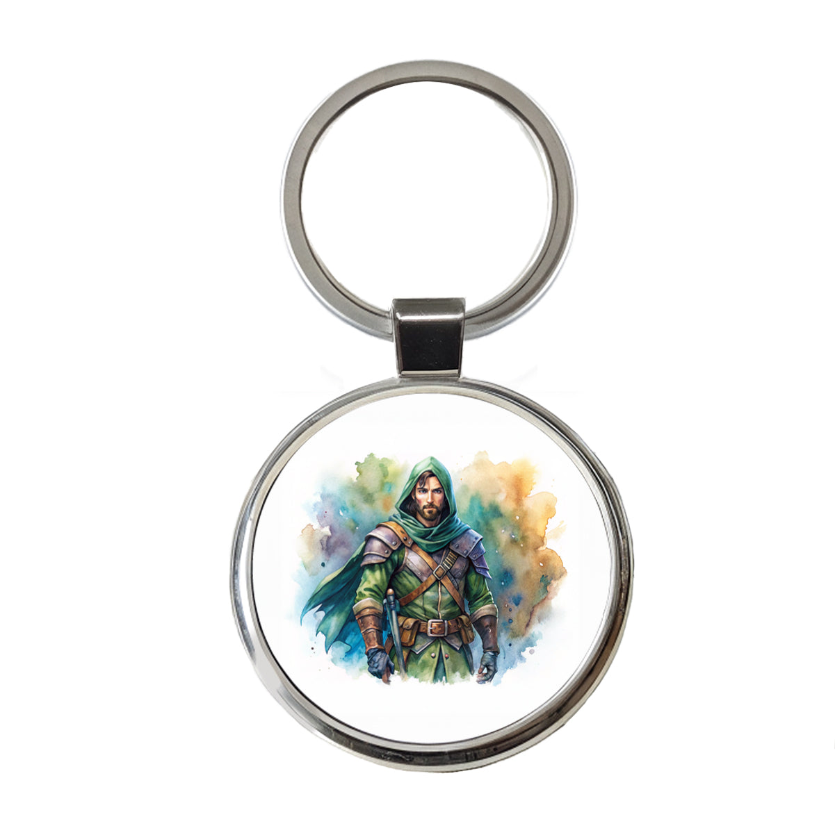 Fantasy Male Rogue Thief Watercolor Round Metal Keychain