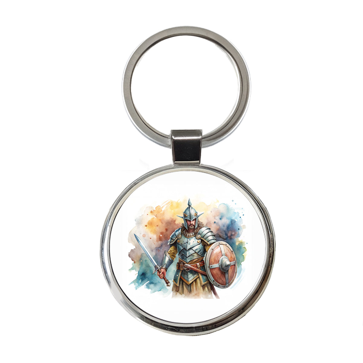 Fantasy Male Warrior Fighter With Full Armor Tank Round Metal Keychain