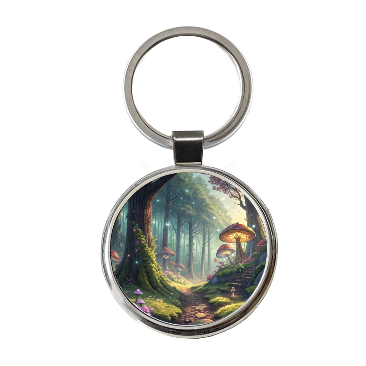 Fantasy Mushroom Forest Mystical Anime Style Round Metal Keychain