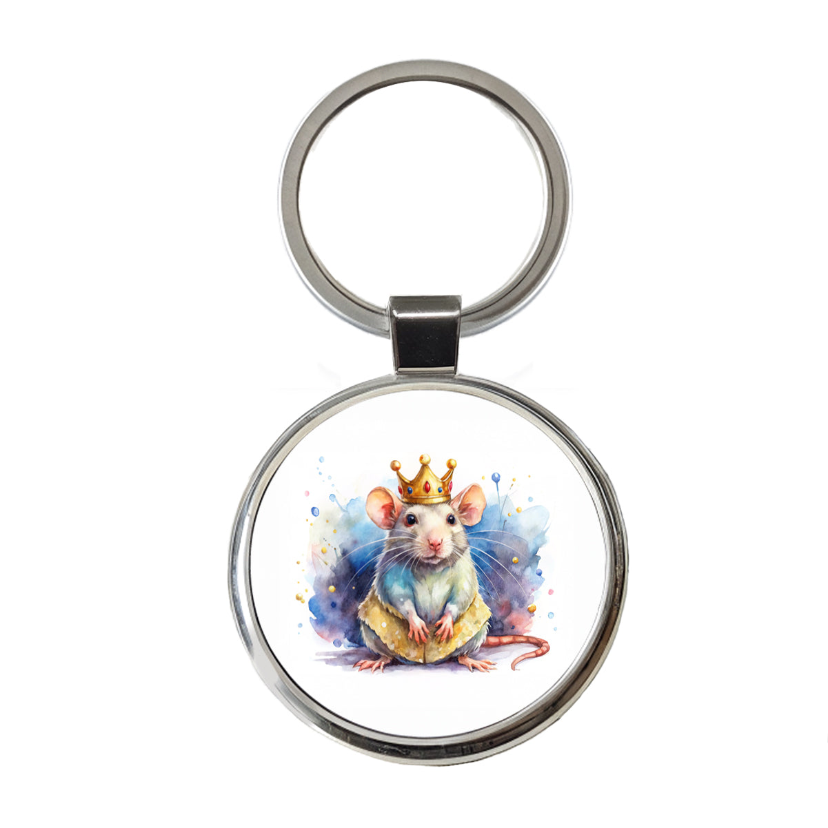 Fantasy Rat Mouse King Watercolor Round Metal Keychain